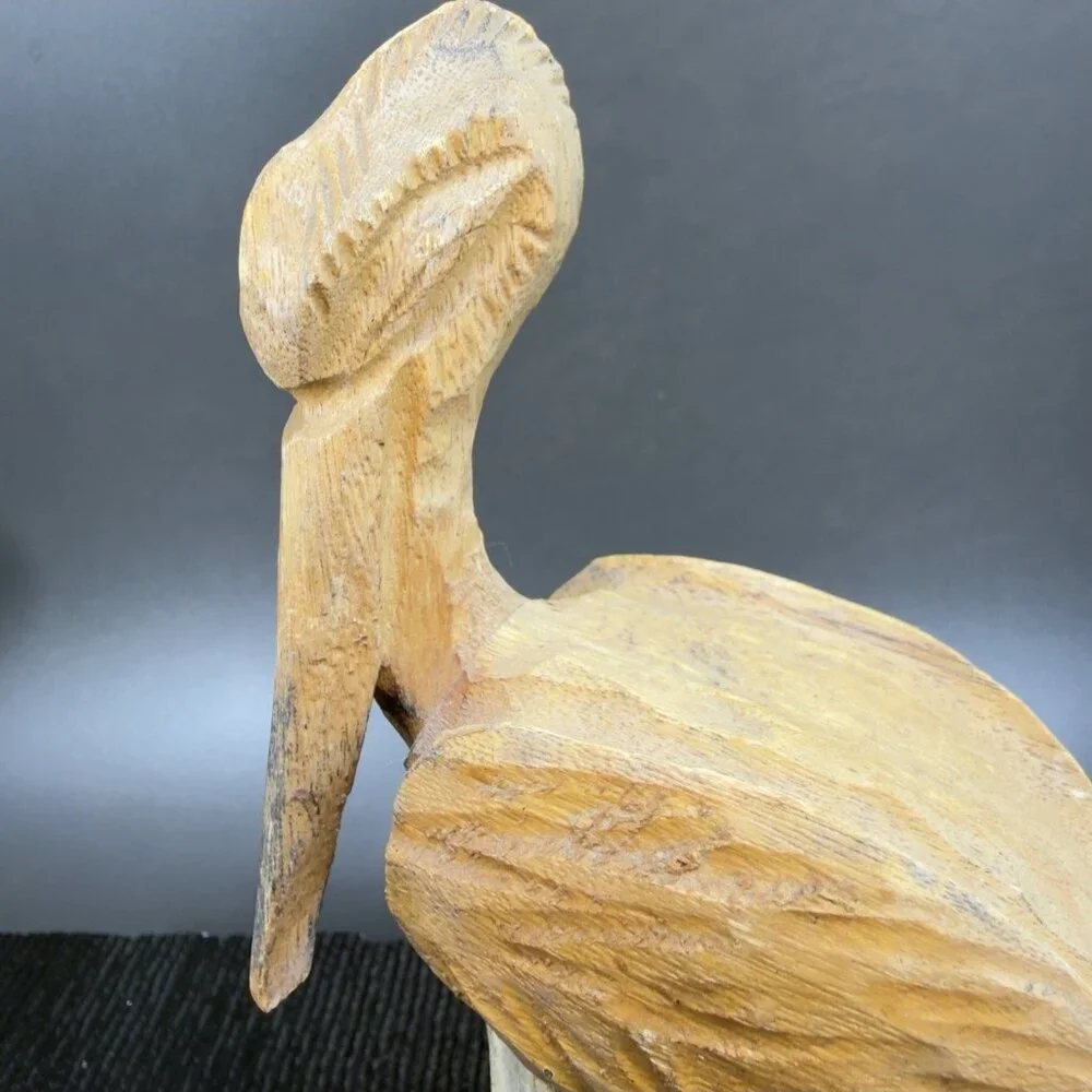 Vintage Hand Made Wooden Pelican Bird‎ Figurine Decor Hand Carved Figure VTG